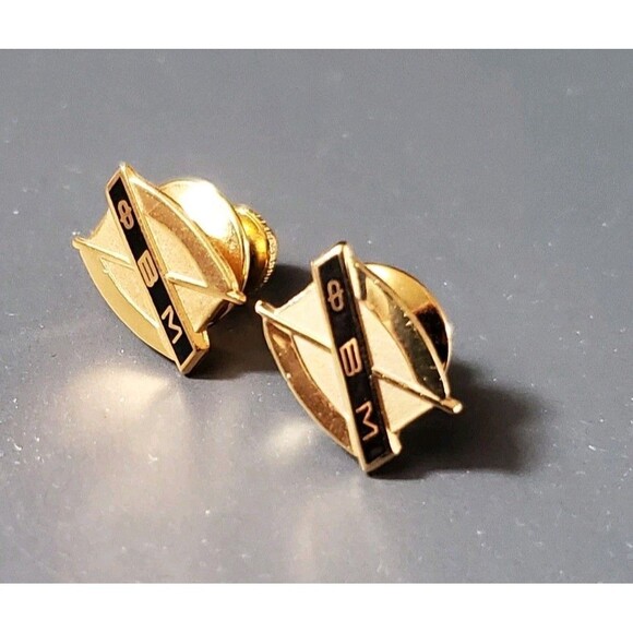 Phi Beta Mu Cuff Links Fraternity Gold Tone Black Inlay Vintage Antique Estate - Picture 1 of 7